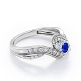 Double Milgrain Curve Infinity 0.7 carat Round Blue Sapphire and Moissanites Engagement Ring in White Gold