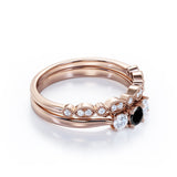 1.30 Carat Round Cut Lab Grown Black Diamond Trilogy Wedding Ring Set In White Gold