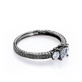 1 carat princess cut Moissanite and diamond art deco engagement ring in white gold