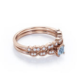 Unique 1.15 Carat Princess Cut Aquamarine And Diamond  Art Deco Wedding Ring Set In White Gold