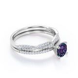 Classic 1.50 Carat Round Cut Purple Lab Created Alexandrite And Diamond Infinity Wedding Ring Set In White Gold
