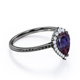 Vintage Beaded 1.35 Carat Tear Drop Lab Created Alexandrite And Diamond Halo Engagement Ring In White Gold
