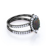 1.75 Ct Oval Cut Lab Created Black Opal Halo Wedding Ring Set