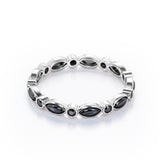 Art Deco - 0.25 TCW Round and Marquise Cut Lab Created Black Diamond - Bezel Wedding Band - 10K White Gold