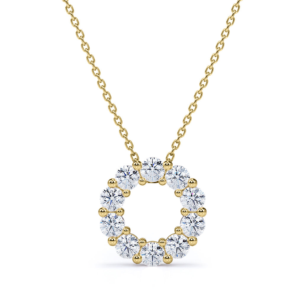 Snowy Round Wreath 1.10 carat Round Moissanite Pendant Necklace in 18k White Gold Over Silver