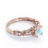 Decorative Basket Prong 0.5 carat Round Moonstone and Diamond Nature-Inspired Ring in Rose Gold