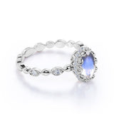 1.50 Carat Oval Moonstone Wedding Ring in Rose Gold - Blue Moonstone Ring
