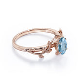 1 ct Oval Aquamarine Leaf and Vine Engagement Ring