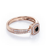 Double Pave Channel 1.5 Carat Round-Shaped Black Diamond Halo Cluster Engagement Ring in  White Gold