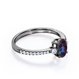 Affordable 1.40 Carat Oval Cut Lab Created Alexandrite And Diamond Four Prong Pave Engagement Ring In White Gold