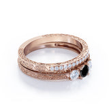 1.25 ct Round Lab Black Diamond Three Stone Bridal Set