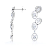 Floral 1.35 Carat Round Cut White Sapphire And Diamond Pave Set Drop Earrings In Rose Gold