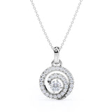Unusual Circle French Pave 1.25 Carat Round Certified Moissanite and Diamond Journey Pendant Necklace in White Gold
