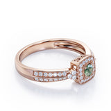 Double Pave Channel 1.5 Carat Round-Shaped Green Moss agate and diamond Halo Cluster Engagement Ring in Rose Gold