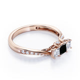 Scale Bridge Accent 0.65 carat Princess Black Diamond Twisted Wave Engagement Ring in Rose Gold