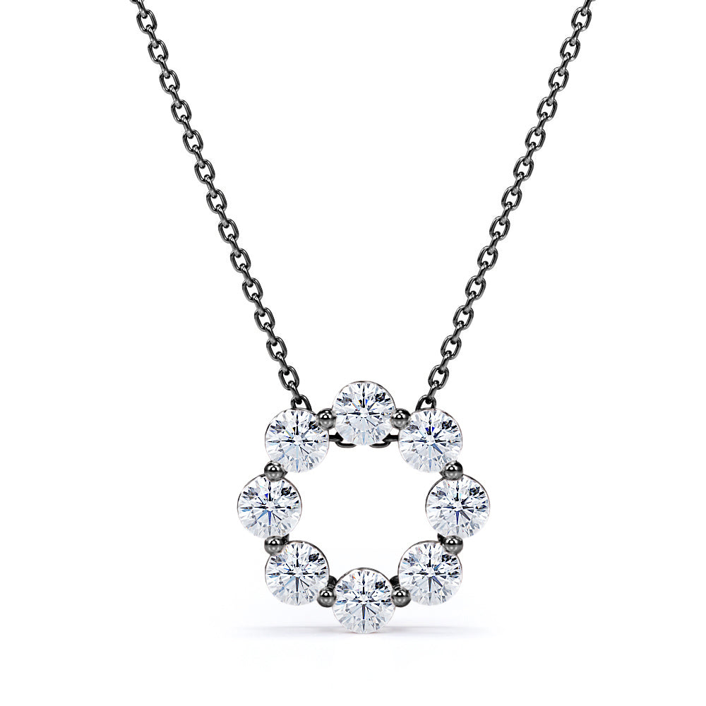 Minimal Open Circle 1 carat Round Moissanite Pendant Necklace in 18k Rose Gold Over Silver