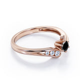 Curved Band - Six Prongs 0.5 carat Round Black Diamond Artistic Engagement Ring in Rose Gold