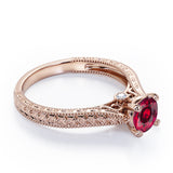 Antique Art Deco 1 Carat Round Cut Lab Ruby Four Prong Solitaire Engagement Ring In White Gold