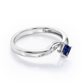 Twisted 7 Stone Ring - 0.55 carat Princess Blue Sapphire and Moissanite Elegant Engagement Ring in Rose Gold