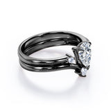 1 Carat Teardrop Moissanite V Shaped Wedding Ring Set