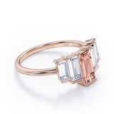 Graduated Baguette 1.5 carat Morganite and Cubic Zirconia Engagement Ring in White Gold