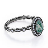Vintage Halo 1.35 Carat Oval Cut Green Moss Agate And Diamond Art Deco Engagement Ring In Rose Gold