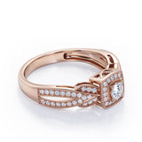 Extravaganza Milgrain Bordered - 1.45 Carat Round Brilliant Cut Moissanite and diamond - Halo Pave Channel Engagement Ring in Black Gold