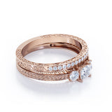 1.25 Carat Princess Cut Moissanite And Diamond Three Stone Wedding Ring Set In White Gold