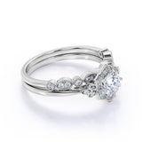 Certified 1 Ct Round Lab Diamond Art Deco Bridal Set