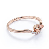 East West 1 Carat Teardrop Champagne Morganite and Diamond Curved Engagement Ring in White Gold