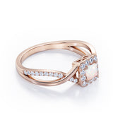 1.25 Carat Princess Cut Opal and diamond - Half Crossover Pave - Halo Engagement Ring in White Gold
