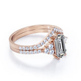 Elegant Clustered 1.1 carat Hexagon Moissanite and Diamond Bridal Ring Set in Black Gold