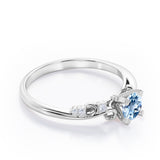 Stylish 1.05 Carat Round Cut Aquamarine And Diamond Seven Stone Engagement Ring In Rose Gold