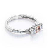 Scale Bridge Accent 0.65 carat Princess Morganite and Moissanite Twisted Wave Engagement Ring in Rose Gold