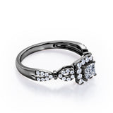 0.5 TCW Princess Cut Diamond - Triple Halo Design - Split Shank Pave Engagement Ring - 10K Black Gold