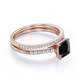 Perfect 1.50 Carat Princess cut Lab Black Diamond Bridal Ring Set in Rose Gold