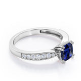 Beaded Eight Prongs 1.25 Carat Cushion Cut Sapphire And Diamond Antique Milgrain Engagement Ring In Rose Gold