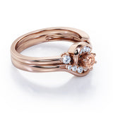 6 Prong Tension Design - 0.55 TCW Round Shaped Morganite and Moissanite - Flush Chanel Wedding Ring Set -  White Gold