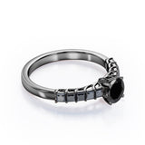 Shared Prong - 1.35 TCW Round Brilliant Cut Lab Created Black Diamond - Milgrain Bezel Engagement Ring in White Gold