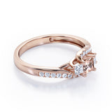 Trellis Three Stones 1 carat Princess Morganite and Moissanites Braided Engagement Ring in Rose Gold