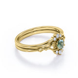 Heart Split Shank 0.6 carat Round Moss Green Agate and Moissanite Wedding Set in White Gold