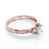 Double Curved Line Milgrain 0.55 carat Princess Moonstone and Moissanite Dainty Engagement Ring in rose Gold