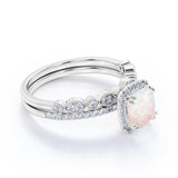 1.50 Ct Cushion Cut Lab Created Opal Vintage Wedding Ring Set