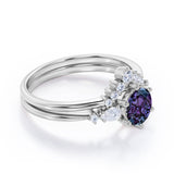 Five Stone 1.35 Carat Round Cut Lab Created Alexandrite And Diamond Tiara Style Bridal Set In White Gold