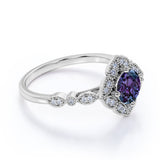 1.25 Ct Round Lab Alexandrite Milgrain Engagement Ring