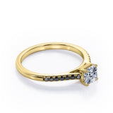 Four Prong Set - 1.25 TCW Princess Cut Moissanite with Lab Created Black Diamond - Scalloped Pave Engagement Ring in White Gold