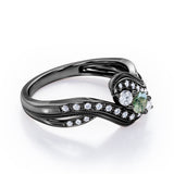 Double Milgrain Curve Infinity 0.7 carat Round Green Moss Agate and Moissanites Engagement Ring in Black Gold