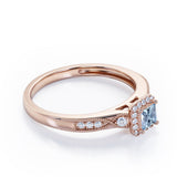 Infinity Milgrain - 1.15 Carat Princess Cut Aquamarine - Petite Pave Channel - Halo Engagement Ring in White Gold