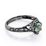 Modern Art Deco 1.10 Carat Round Cut Green Moss Agate And Diamond Cushion Framed Halo Engagement Ring In White Gold