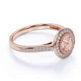 Big 1.50 Carat Round Shape Peachy Pink Morganite and Diamond Antique Milgrain Engagement Ring in White Gold